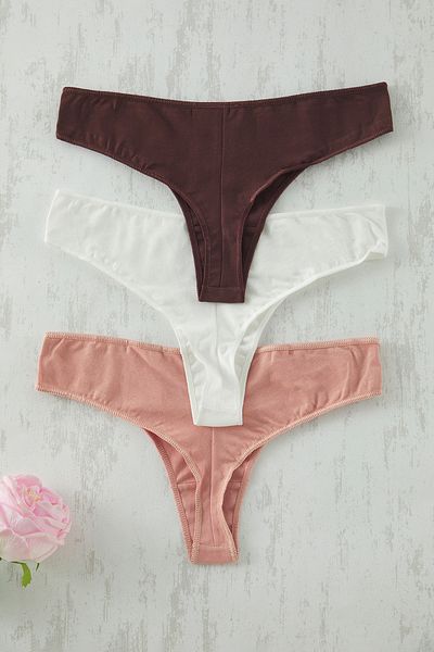 Trendyol Collection Καφέ-Πολύχρωμο 3-συσκευασία Micro Laser Cut Flat Thong εσώρουχα THMSS25KU00044
