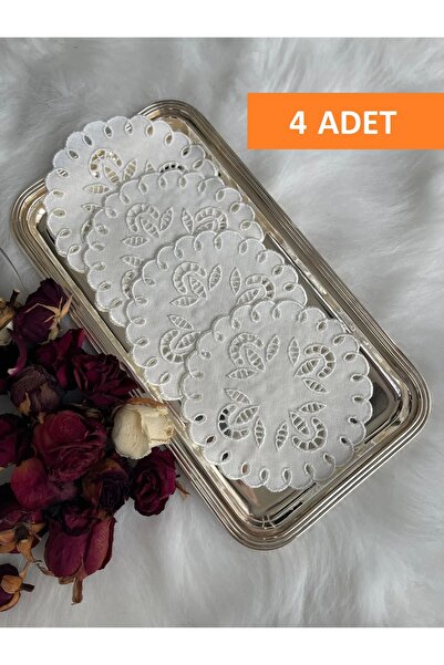 QBR Home 4'lü Set Delik İşi Nakış İşlemeli Kokteyl Sunum Peçetesi (4 Adet )