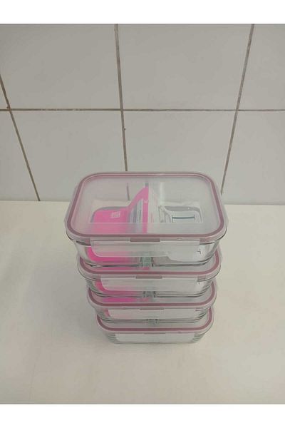 LAV Feyzade Fresco Set of 4 - 1120Cc Rectangular, Two-Section Ziplock Glass Storage Container (Frs-297)