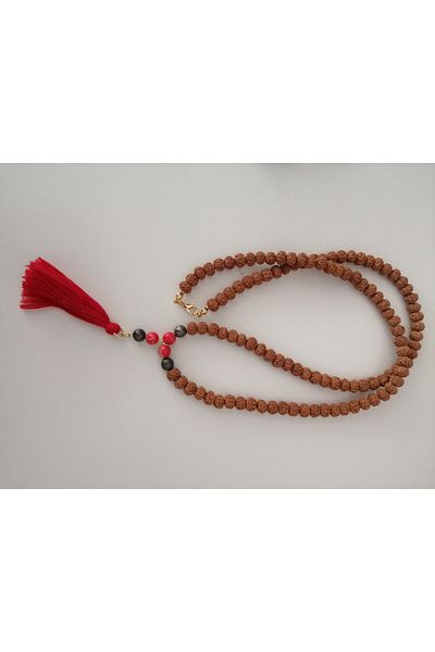 LemaStone 108 Rudraksha Seeds and Green Pyrite Natural Stone + Red Varicose Stone Necklace