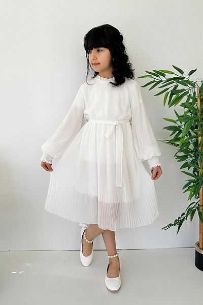 Minigimin Cicileri Flowers of My Toddler Pleat Tulle Lined Girl's Dress - White