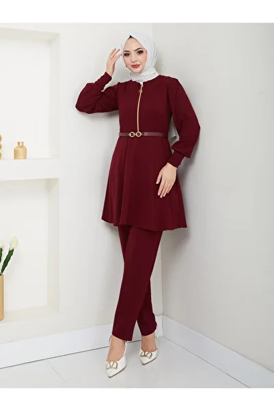Moda Krash Zipper Detail Modal Trend Set with Belt