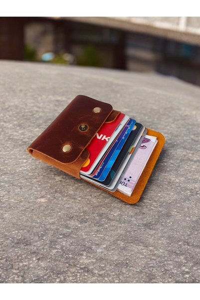 TeriArte Genuine Leather Card Holder, Minimal Leather Wallet, Real Leather Card Holder Wallet, Single Snap Card Holder