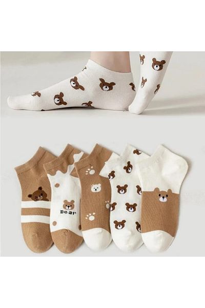 Asçelik Set of 5 Cute Bear Women's Socks
