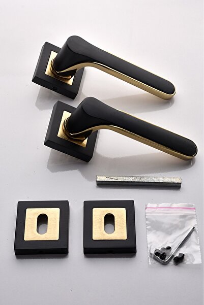 ararsanburada Kare Rozetli Siyah-gold Oda Kapı Kolu 1 Takım (ÖN VE ARKA)