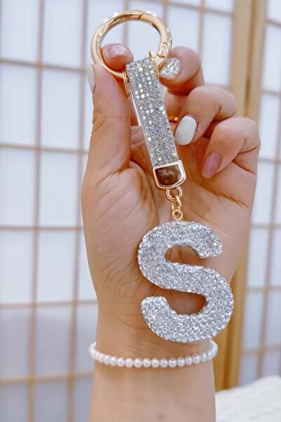 MAZEN S Harfi Beyaz Taşlı Harf Anahtarlık, Çanta Charmı VIP Seri