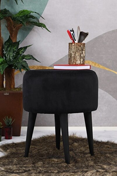 PufyHome Fix Etna Siyah Özel Tasarım Gürgen Ayaklı Çok Amaçlı Puf Koltuk