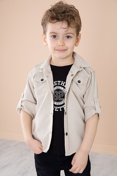 Cansın Mini Boy's Cream 3-Piece Set - Shirt and Trousers 20266