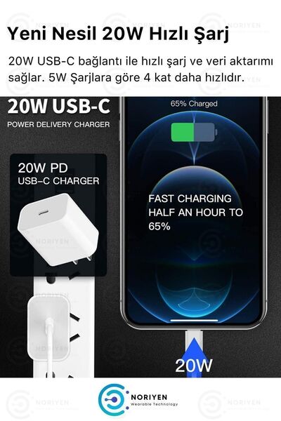 Adeyo Store iPhone Tüm Serilere Uyumlu 20w Hızlı Şarj Seti Adaptör ve Type C Kablosu 7 8 X 11 12 13 14 Plus Pro