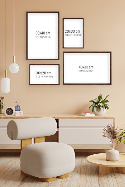 Artavessa Tek Parça Kahverengi Gerçek Ahşap Çerçeveli Tablo Seti - Model 21