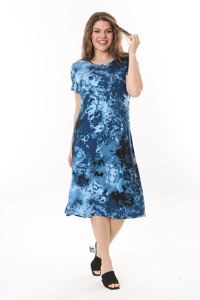 Mooi XXL Rochie midi de damă cu model batik albastru