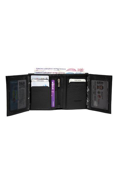 Çanta Sepetim Genuine Leather Men's Wallet with Plenty of Card Holders Paper Money Compartment Wallet