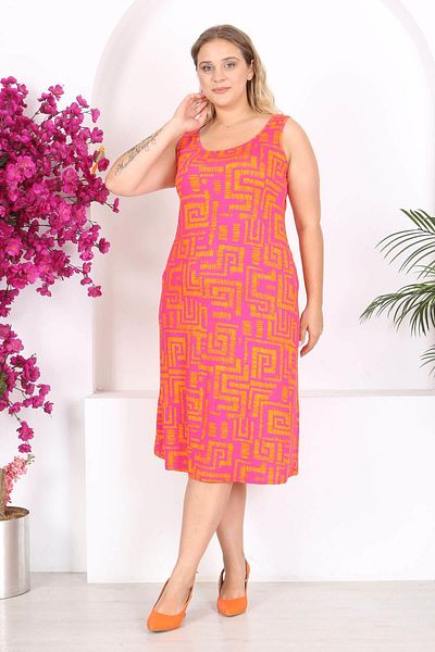 Mooi XXL Orange Pink Labyrinth Pattern - Plus Size Sling Dress