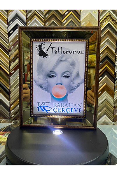 KARAHAN ÇERÇEVE Pleksi Kesim Ayna Kenarlı 15 x 21 Gold Eskitme Fotoğraf Çerçevesi