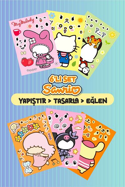 Piksel Grafik Sanrio Kawaii Kids Face Make Puzzle - Anime with Stickers Set001