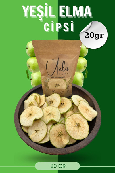 ünlükuru Yeşil Elma Kurusu, Elma Cipsi - Şekersiz Katkısız Sağlıklı Atıştırma...