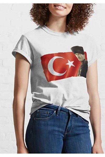 WOODROFFE Atatürk sa zastavom Štampano Oversize kroj Ležerni dečko T-shirt