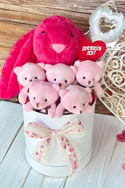 Sole Premium Özel Hediye Kutusunda 45 cm Fuşya Bunny Tavşan ve 5 Adet Pembe P...
