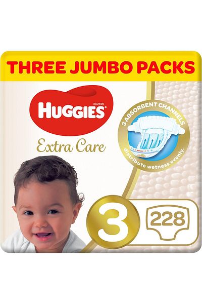 Huggies Extra Care, Size 3, 4-9 kg, Super Jumbo Pack, 228 Diapers