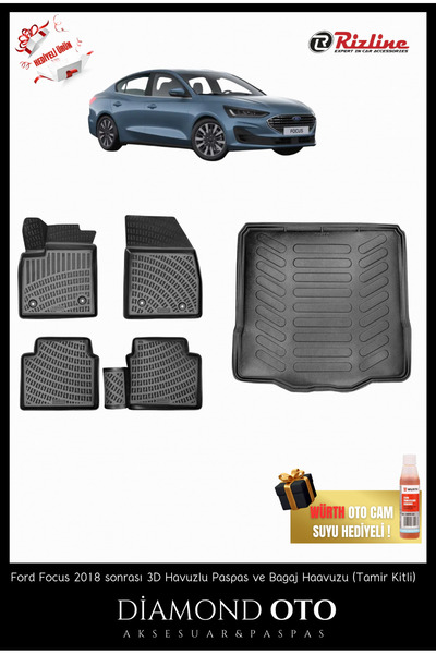 Rizline Ford Focus Sedan 3d havuzlu paspas ve bagaj havuzu (tamir kitli) 2018...