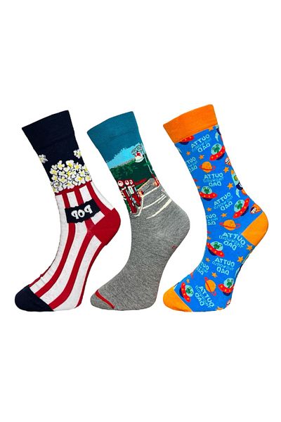 Mevo 3-Piece Unisex Flexible Moisturizing Cotton Colorful and Patterned Socks