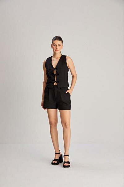 Oyer Moda Льняний жилет з шнурівкою спереду