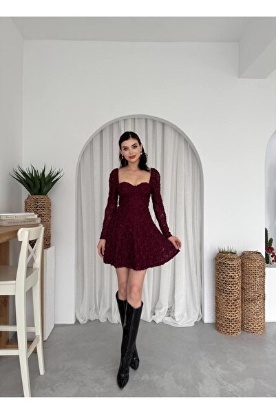 conconmoda Filipina Tasarım Kalp Yaka Mini Tasarım Elbise