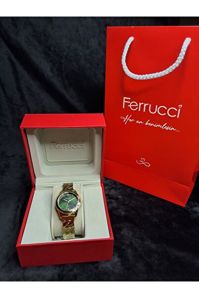 Ferrucci Yeni Sezon Yeşil Kadranlı Zincir Model Çelik Kadın Kol Saati