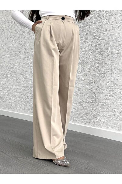MELEK ARAZ Pantaloni Palazzo cu detaliu plisat de piatră