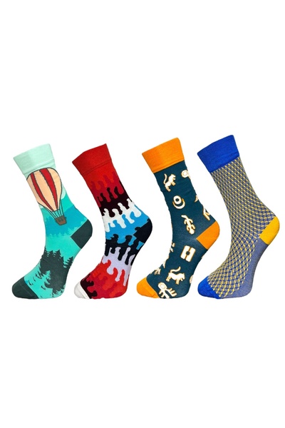 Mevo Pack of 4 Unisex Flexible Moisturizing Cotton Colorful and Patterned Socks