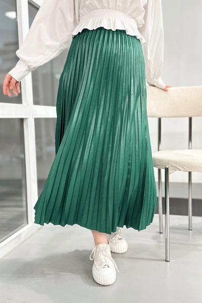 ModaSelin MS320 Fusta plisată verde închis strălucitoare