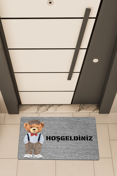 Dormot Home Висококачествен цифров печат, сив, с мотив на мече, изтривалка за...