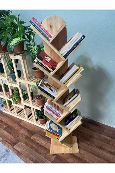 Home Dekoratif 10 Raflı Zikzak Kitaplık Doğal Çam Ağacından