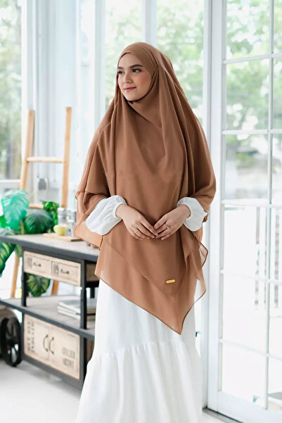 Hasna Tesettür Peçeli Uzun Şifon Sufle Premium Khimar Mokka