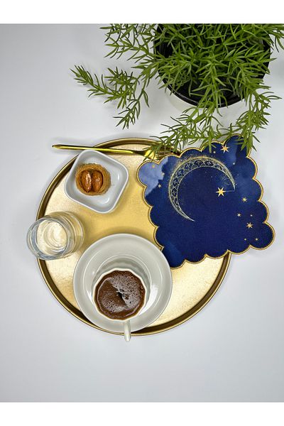 decofav Κέντημα Edge Cocktail Χαρτοπετσέτα με Ισλαμικό Ημισέληνο και Νυχτερινό Μπλε Σχέδιο 1 Τεμάχιο