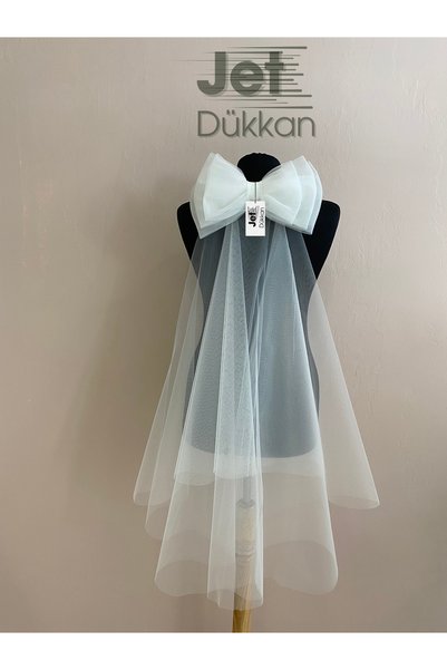 JetDukkan 3 Tiered Wedding Dress Veil with Bow - Wedding Veil and Bridal Accessory