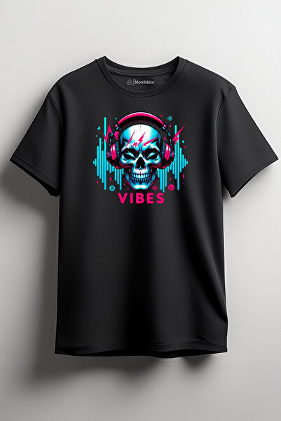Merch&ice Vibes Skull Music Štampano Unisex T-shirt