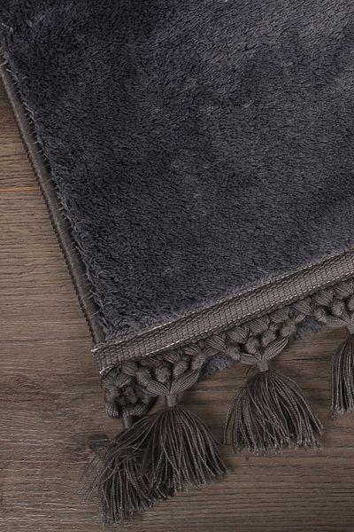 Dokumacıoğlu Σετ χαλιών μπάνιου Relax Anthracite 2 τεμαχίων με αντιολισθητική βάση Pompom με κρόσσια - 60x100 + 50x60 cm