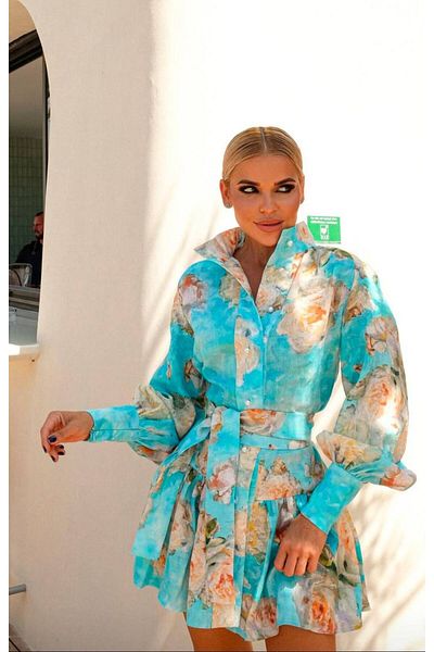 Pulli Collection Linen Fabric Print Detailed Designer Dress