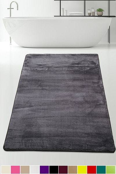 Dokumacıoğlu Elite Anthracite - 80x150 cm μαλακό βελούδινο χαλί μπάνιου, μεγάλο πατάκι με αντιολισθητική βάση