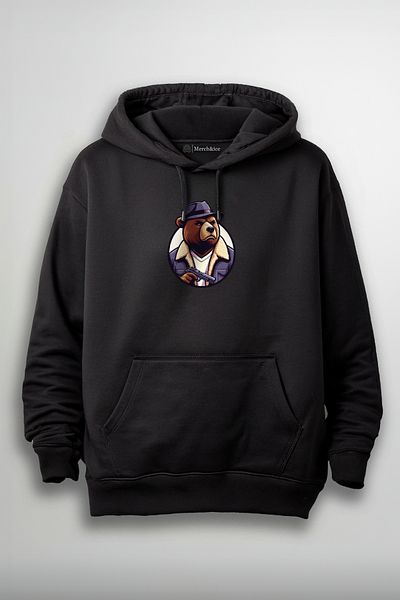 Merch&ice Унисекс суитшърт с щампа на човек-мечка с пистолет