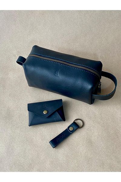 ALESTA LEATHER Genuine Leather 3-Piece Men's Gift Set - Hand Bag, Envelope Type Card Holder, Keychain - We Write Name