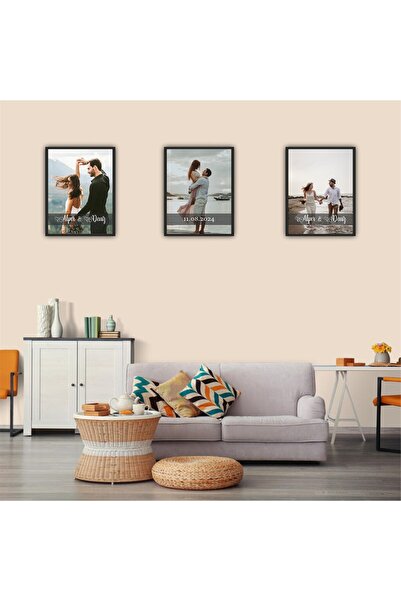 Ceymas Hediyelik Valentine's Day Illustrated 3-Piece Painting Set - Name, Dat...