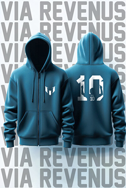 Vordevia Мessi Світшот з капюшоном на блискавці, з принтом спереду і ззаду, унісекс