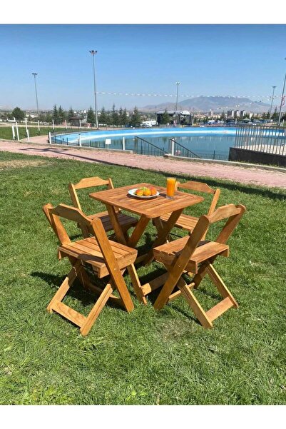 Genel Markalar Ahşap Katlanır Bahçe Balkon Mutfak Masa Sandalyesi 4 Kişilik B...