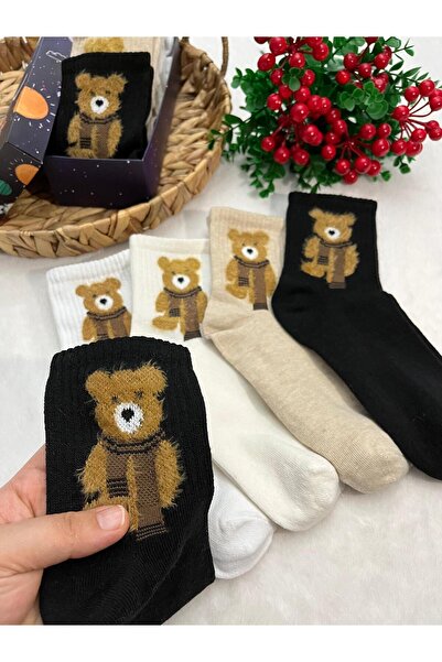 FUBA Aksesuar Комплект от 4 чорапи с шарка на пухкаво мече, чорапи от премиум клас в кутия