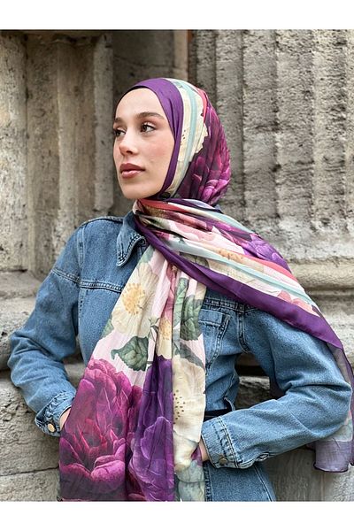 Modakaşmir Şal din bambus cu model trandafir