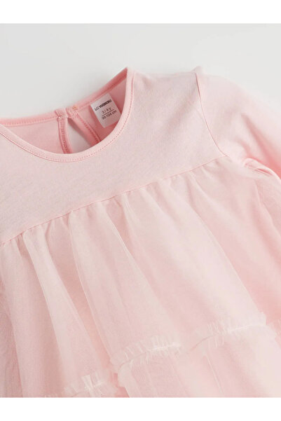 LC Waikiki LCW Kids Pembe Bisiklet Yaka Kız Çocuk Dantel Elbise