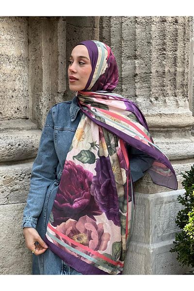 Modakaşmir Şal din bambus cu model trandafir
