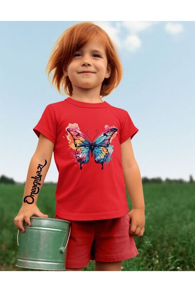 oneagılyazı Butterfly Printed Girl's Oversize T-Shirt